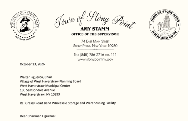 Grassy Point Bend Wholesale Storage and Warehouse Facility Letter - 10/13/2026